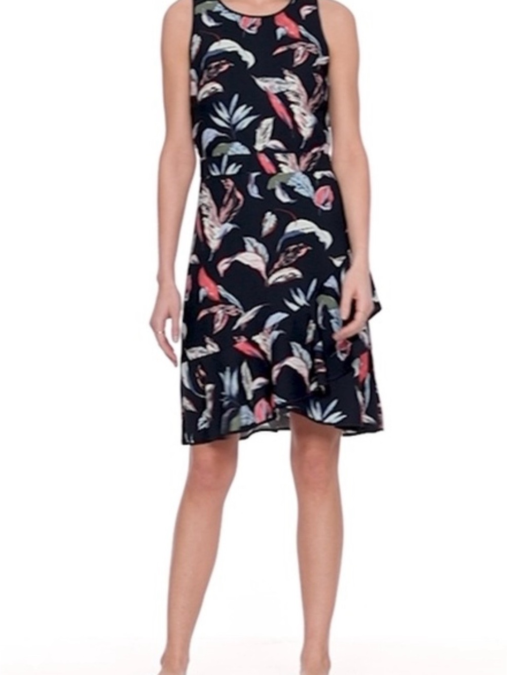 Banana Republic Black Floral-Print Ruffle Wrap Racerback Sleeveless Dress 4